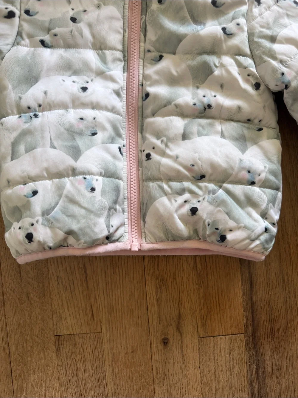 Carters Girls‎ Toddler Quilted Hooded Puffy Jacket Polar Bear Print Pink Lining